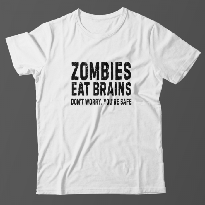 Прикольная футболка с принтом "Zombies eat brains"